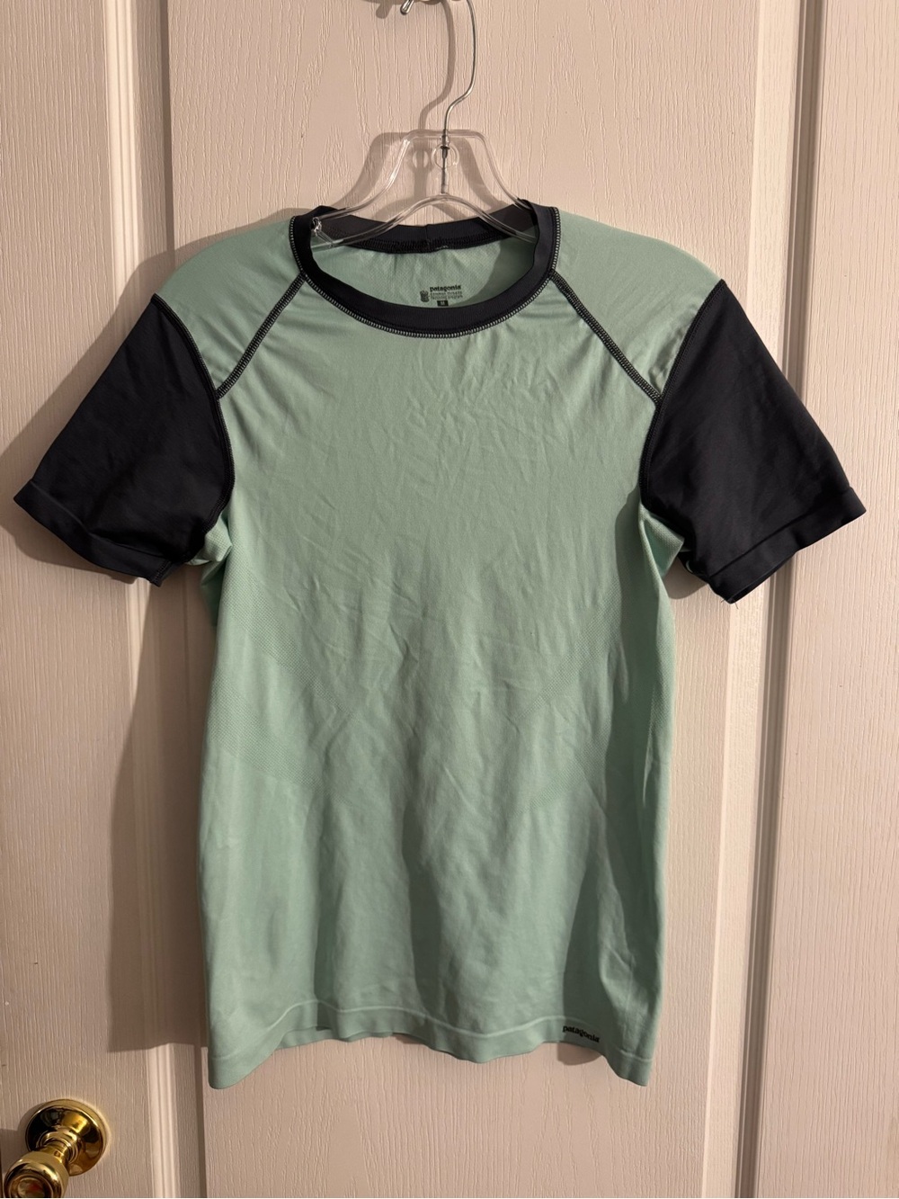 Patagonia Mint Green and Gray Short Sleeve Raglan Tee